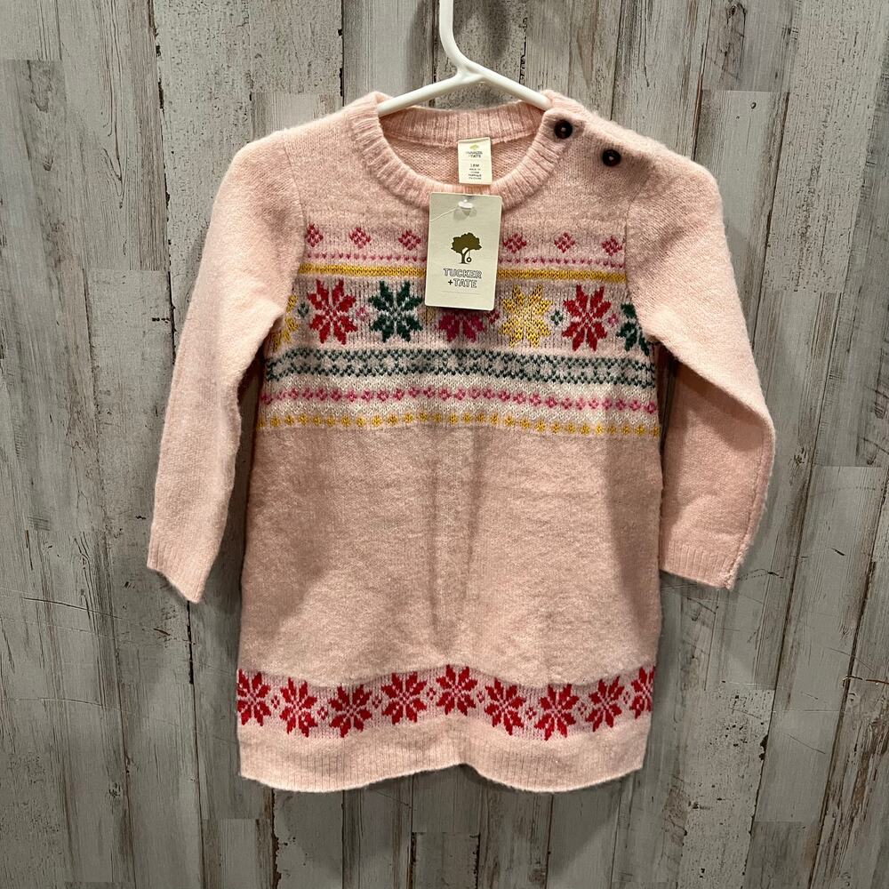 New! Tucker + Tate Pink Fair Isle A-Line Fuzzy Sweater Dress Holiday 18 Months